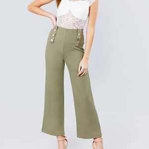 OLIVE BUTTON FRONT SAILOR KNIT PONTE PANTS
